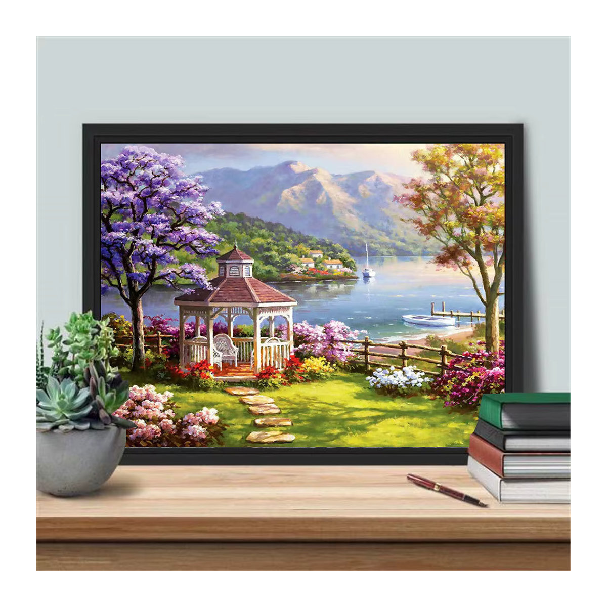 Momoart 5D Diamantgemälde Gartenlandschaft mit See und Bergen, rund, mehrfarbig - Bild 4