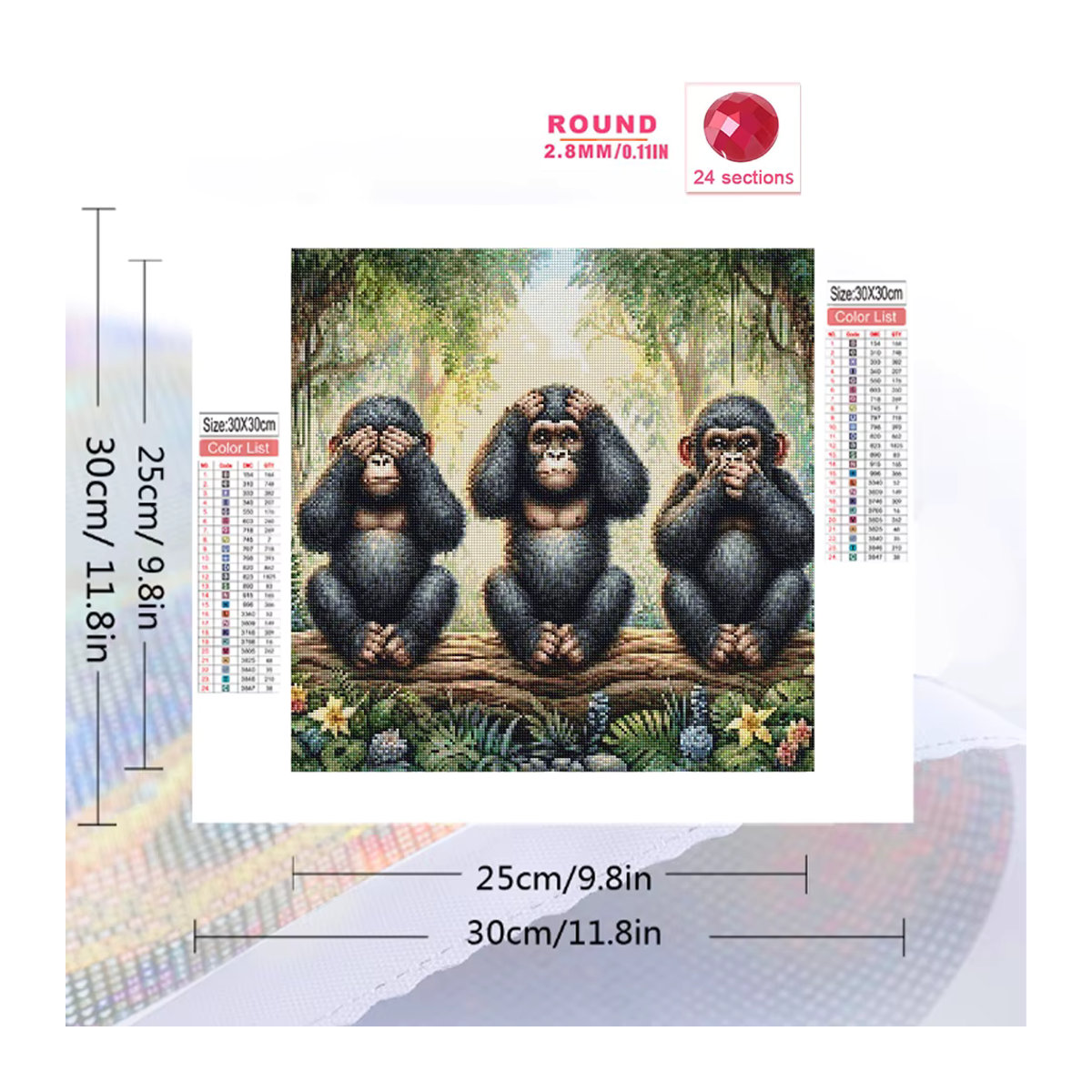 Momoart 5D Diamantmalerei Set Orang-Utan Motiv als DIY Kreuzstich-Mosaik in Mehrfarbig mit Holzrahmen - Bild 2