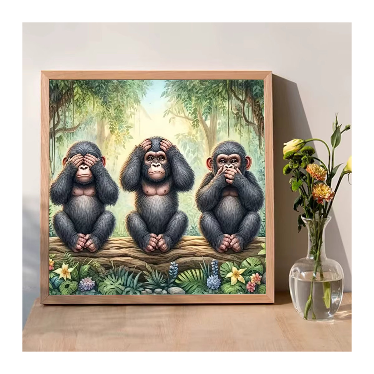Momoart 5D Diamantmalerei Set Orang-Utan Motiv als DIY Kreuzstich-Mosaik in Mehrfarbig mit Holzrahmen - Bild 3