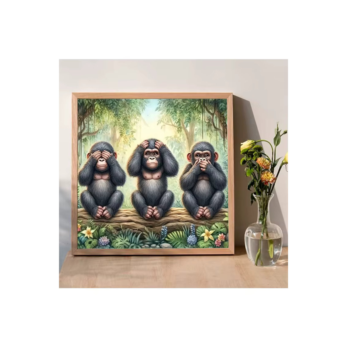 Momoart 5D Diamantmalerei Set Orang-Utan Motiv als DIY Kreuzstich-Mosaik in Mehrfarbig mit Holzrahmen - Bild 4