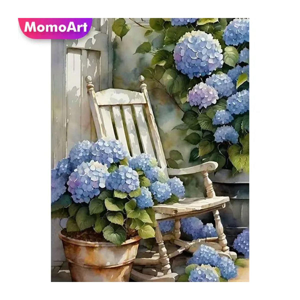 Momoart 5D DIY Diamant-Mosaik Hortensien-Blumen Wanddekoration im Querformat, mehrfarbig - Bild 1