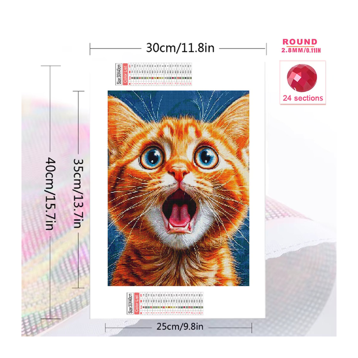 Momoart 5D DIY Diamant-Mosaik Katze in Orange als Kreuzstich Diamantmalerei mit runden Steinen - Bild 2