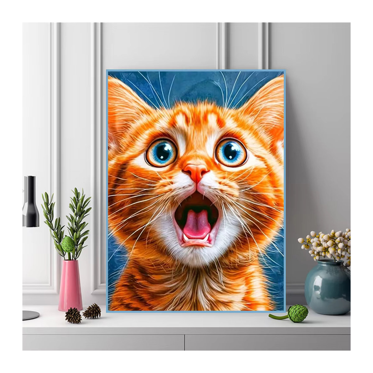 Momoart 5D DIY Diamant-Mosaik Katze in Orange als Kreuzstich Diamantmalerei mit runden Steinen - Bild 3