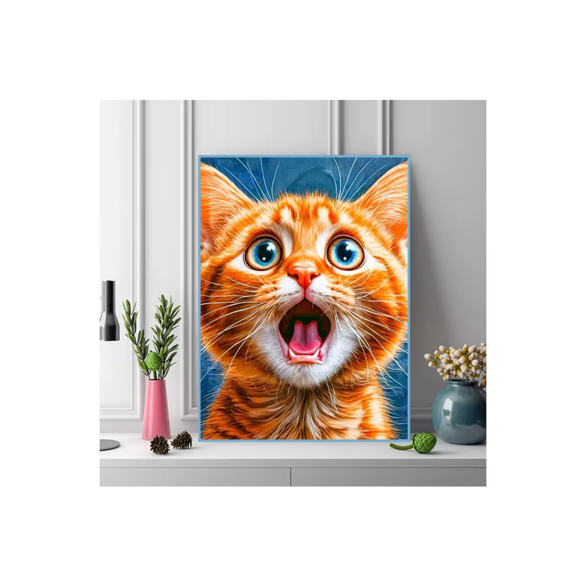Momoart 5D DIY Diamant-Mosaik Katze in Orange als Kreuzstich Diamantmalerei mit runden Steinen - Bild 4