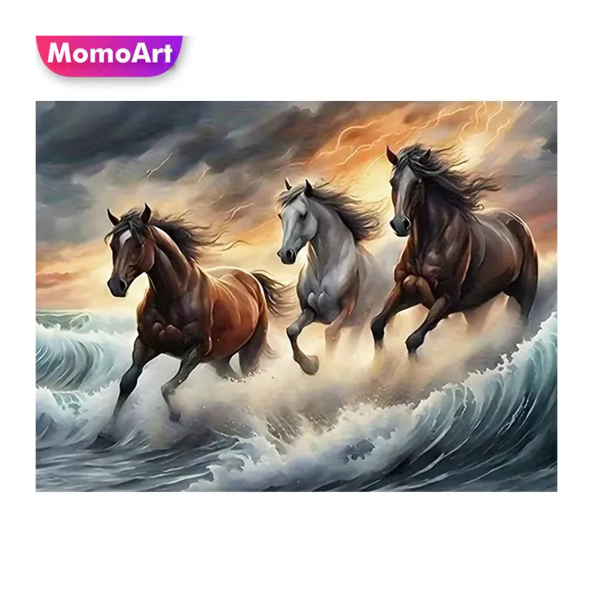 Momoart 5D DIY Diamant-Mosaik Pferd Bastelset mit Tier-Print in Mehrfarbig zur Wanddekoration - Bild 1