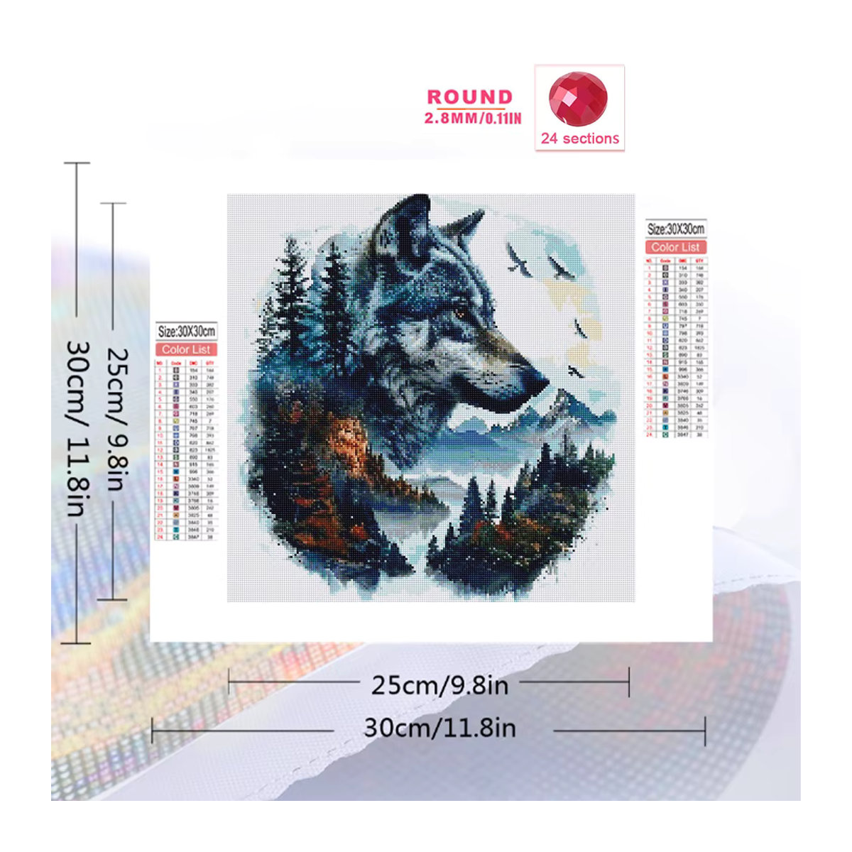 Momoart 5D DIY Diamant-Mosaik Wolf Tier Set mit mehrfarbigen Rundsteinen zur Wanddekoration - Bild 2