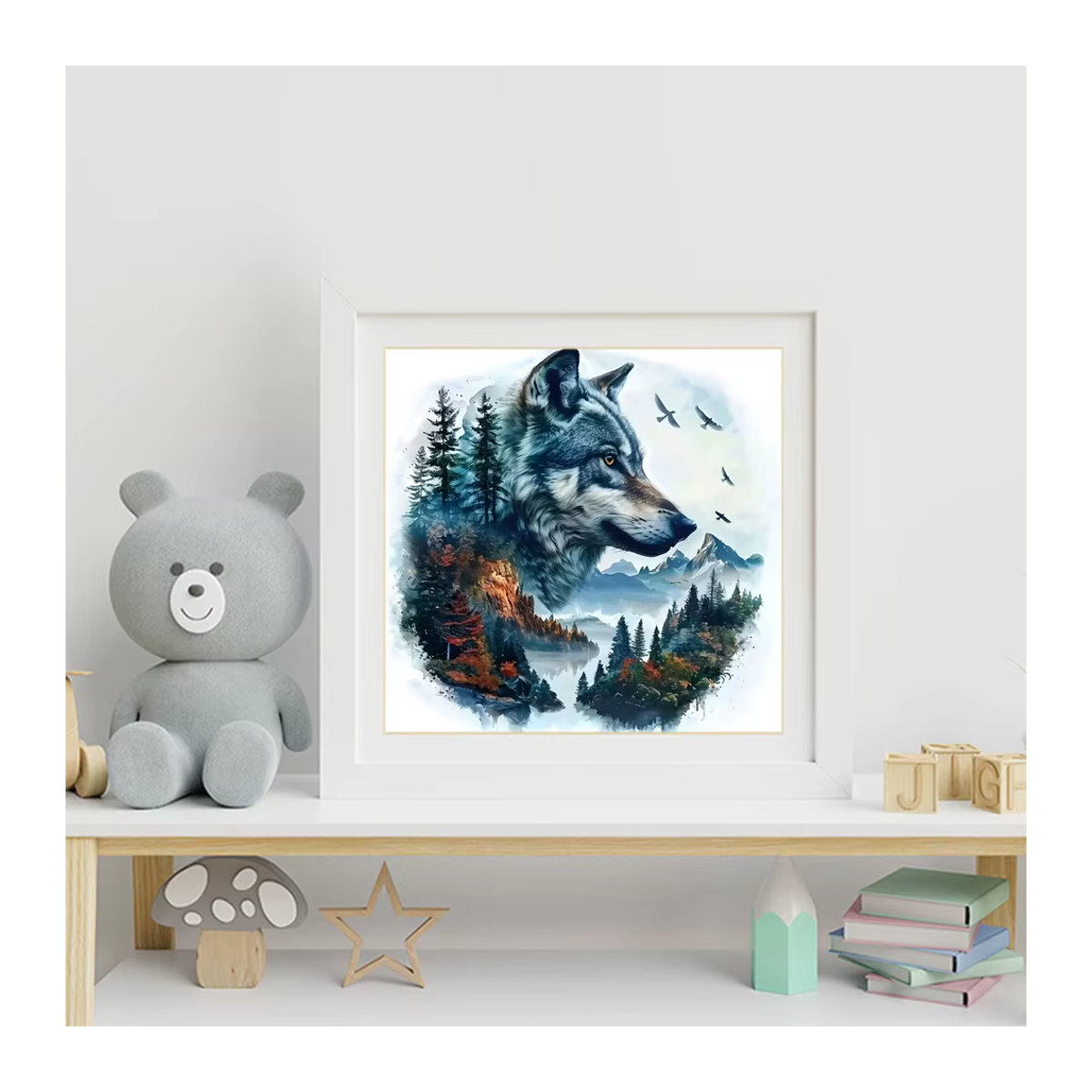 Momoart 5D DIY Diamant-Mosaik Wolf Tier Set mit mehrfarbigen Rundsteinen zur Wanddekoration - Bild 3