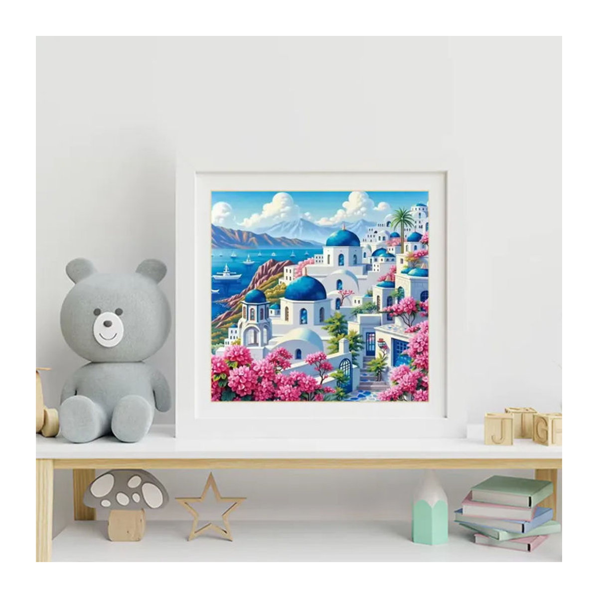 Momoart 5D DIY Diamant-Stickerei Ägäis-Landschaftsgemälde mit Blumen in Mehrfarbig für deine Wanddekoration - Bild 3