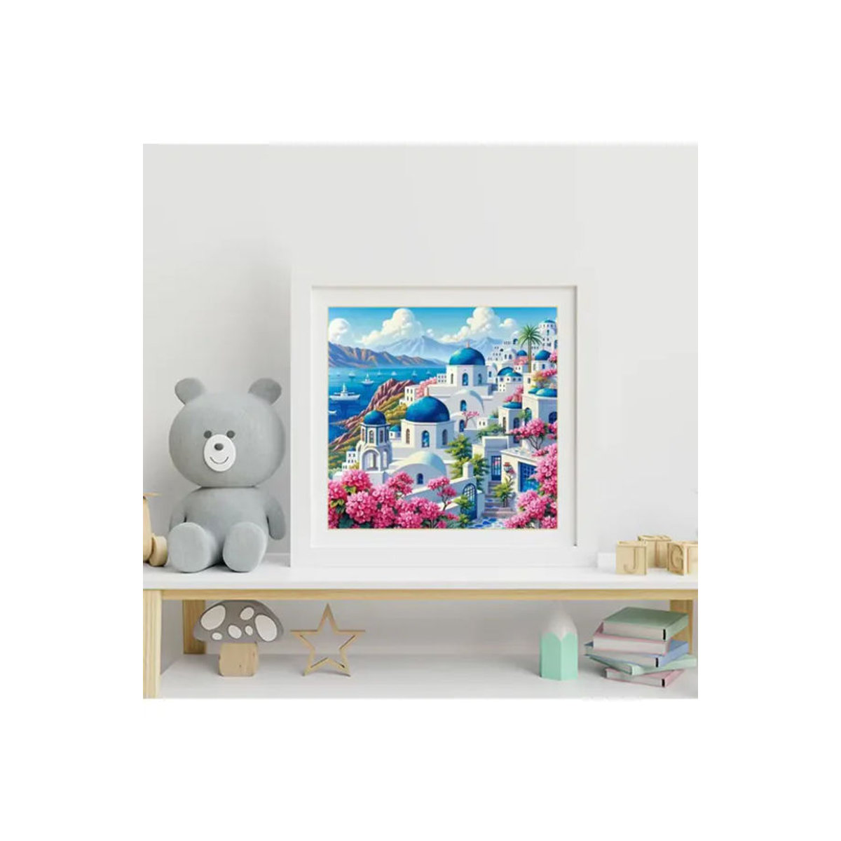 Momoart 5D DIY Diamant-Stickerei Ägäis-Landschaftsgemälde mit Blumen in Mehrfarbig für deine Wanddekoration - Bild 4