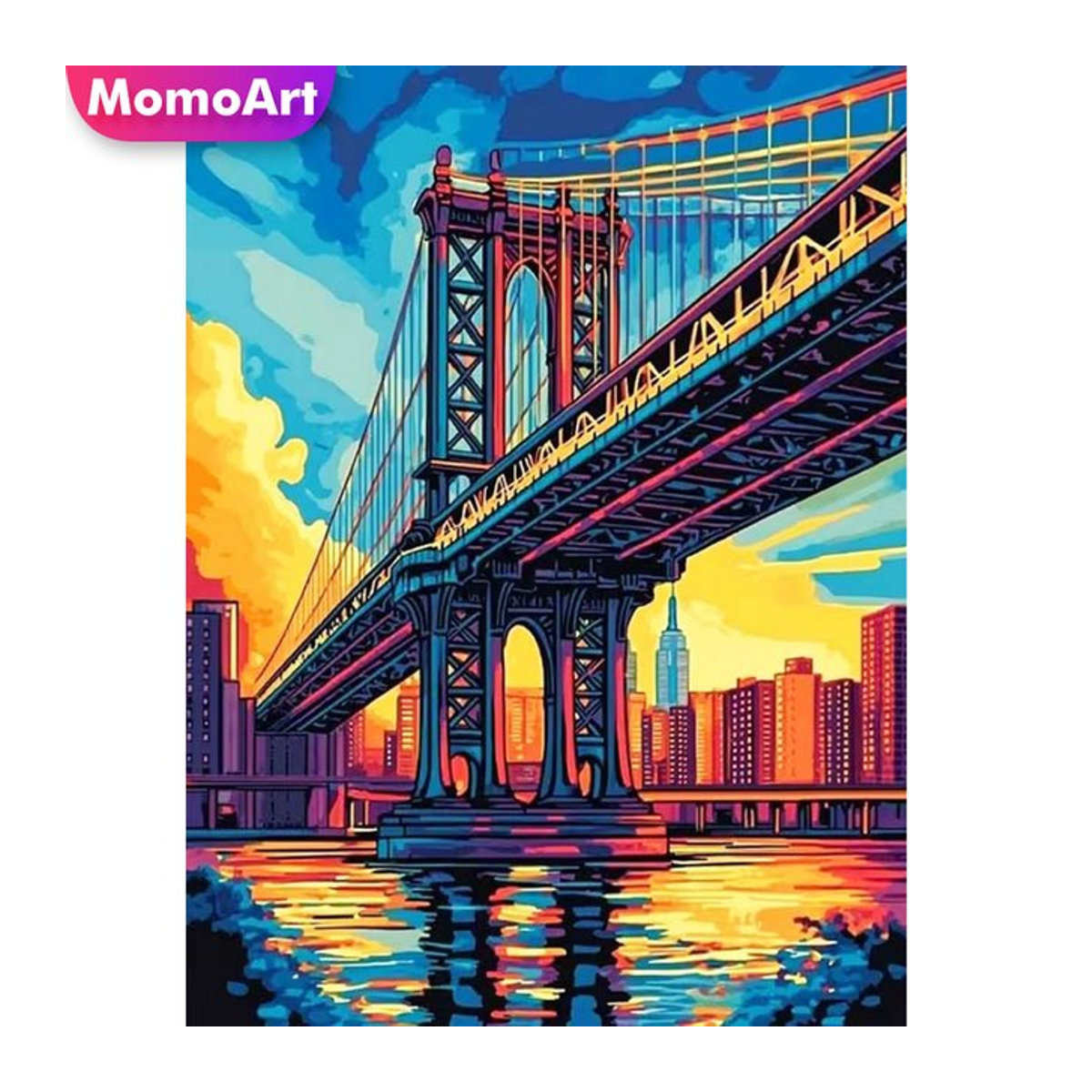 Momoart 5D DIY Diamantmalerei Brücken-Landschaftsbild als mehrfarbiges Strass-Diamant-Mosaik zur Handarbeit - Bild 1