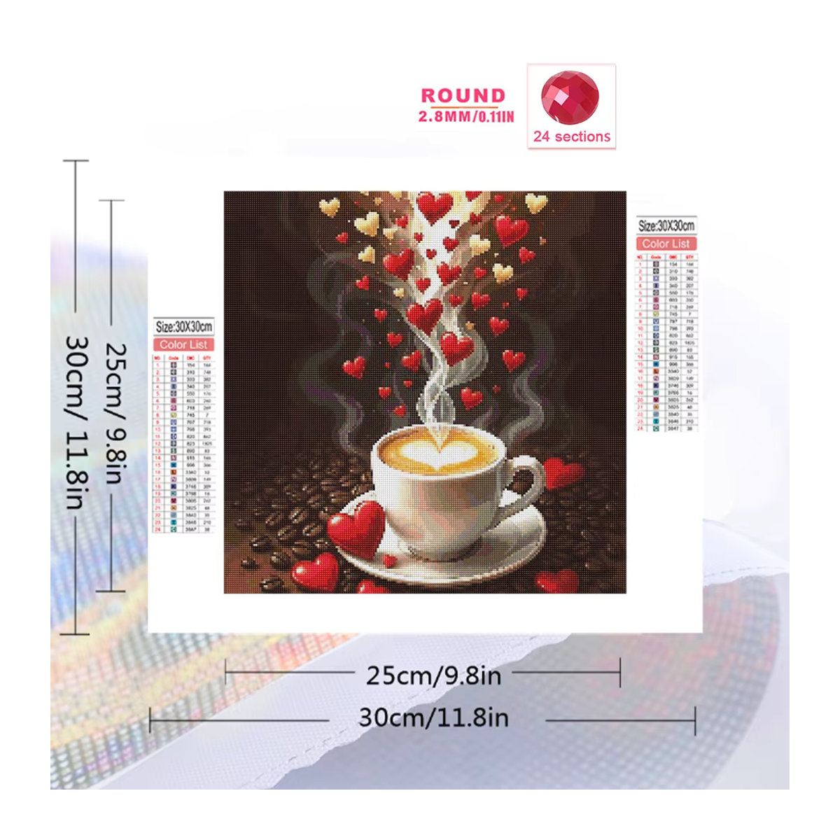 Momoart 5D DIY Diamantmalerei Kaffeetasse mit Landschaftsbild und Liebesherz als Strass Diamant-Mosaik in Mehrfarbig - Bild 1