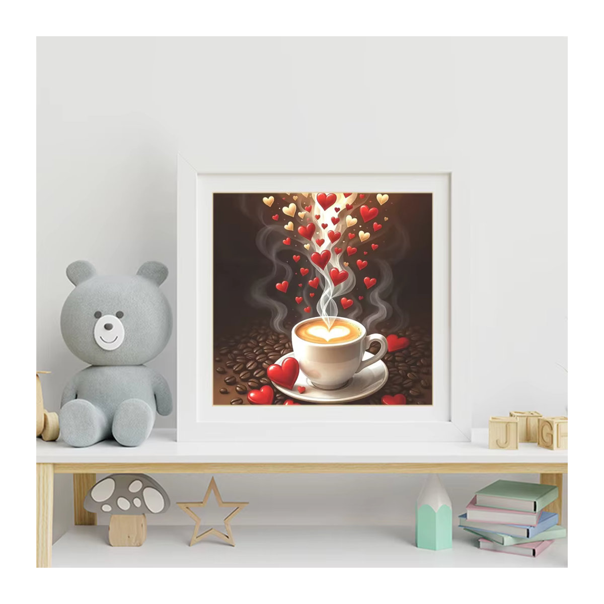 Momoart 5D DIY Diamantmalerei Kaffeetasse mit Landschaftsbild und Liebesherz als Strass Diamant-Mosaik in Mehrfarbig - Bild 2