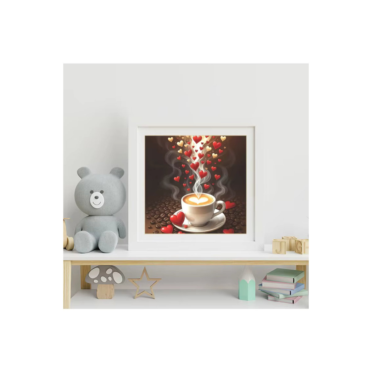Momoart 5D DIY Diamantmalerei Kaffeetasse mit Landschaftsbild und Liebesherz als Strass Diamant-Mosaik in Mehrfarbig - Bild 3