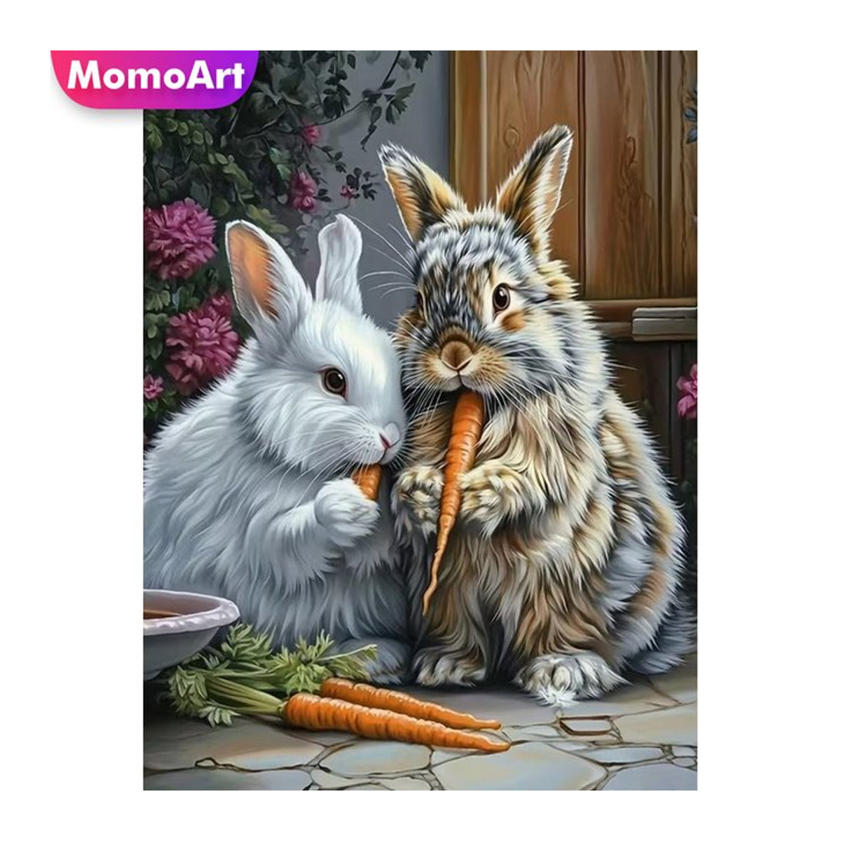 Momoart 5D Kaninchen Diamantmosaik DIY Bastelset mit Cartoon Tier-Motiv in Mehrfarbig für Anfänger und Heimdekoration - Bild 1