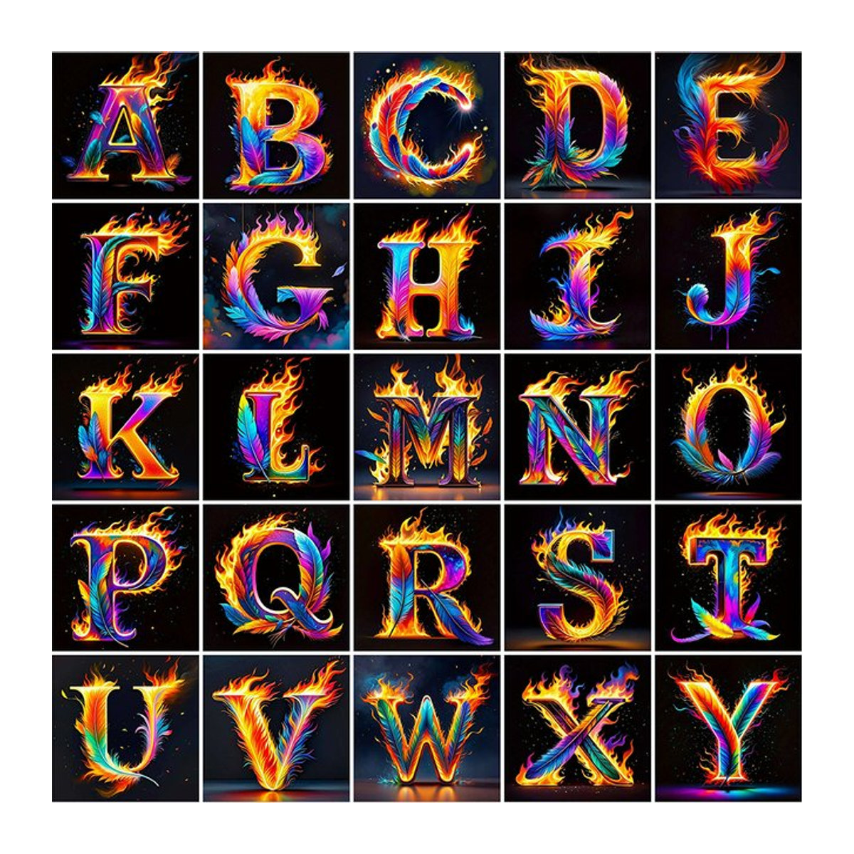 Momoart Alphabet Diamant Mosaik Bild mit Buchstaben und Feder Feuer Design, mehrfarbig, Wanddekoration aus Acryl und Holz, 20 x 20 cm - Bild 1