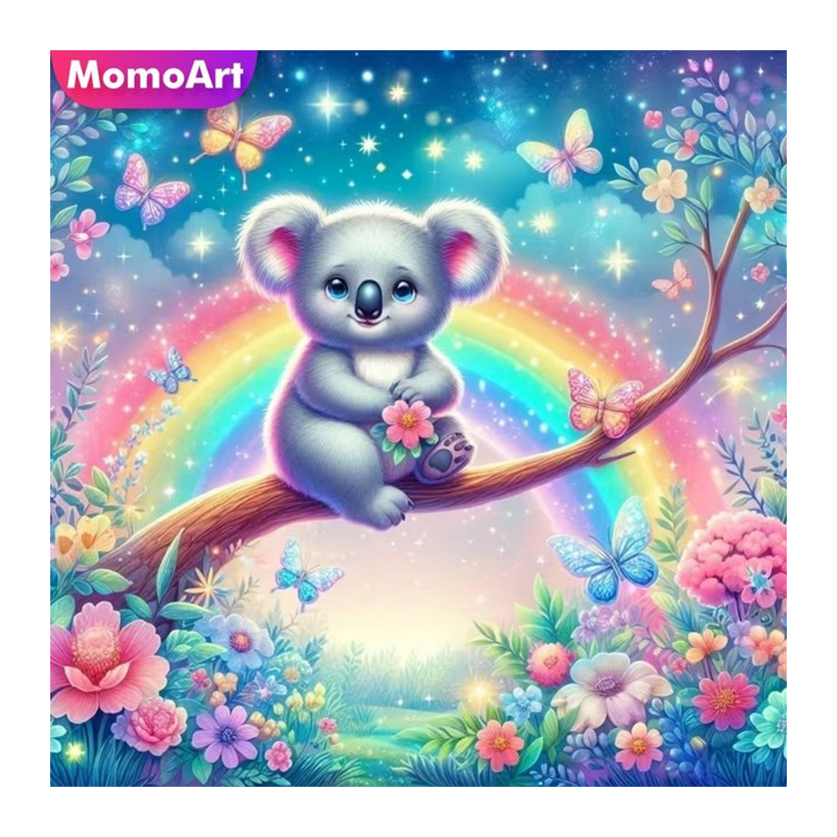 Momoart Carla Tier-Diamantmalerei DIY-Strass-Dekoration mit Cartoon-Motiv und Blumen-Design, rund, mehrfarbig - Bild 1