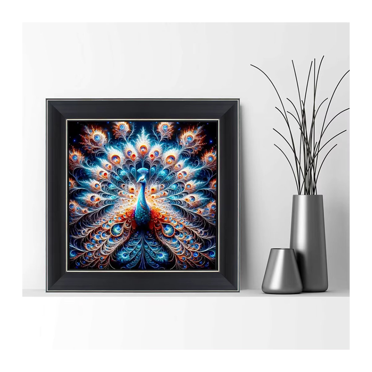 Momoart Diamant-Gemälde Pfau als DIY-Mosaik-Stickerei in Rund und Mehrfarbig - Bild 3