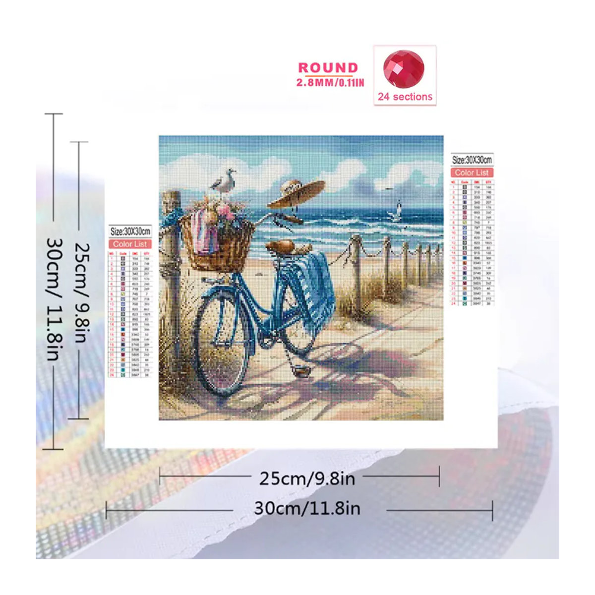 Momoart Diamant-Malerei DIY-Set Seelandschaft mit Fahrrad als rundes Mosaik-Kunstset in Mehrfarbig - Bild 2