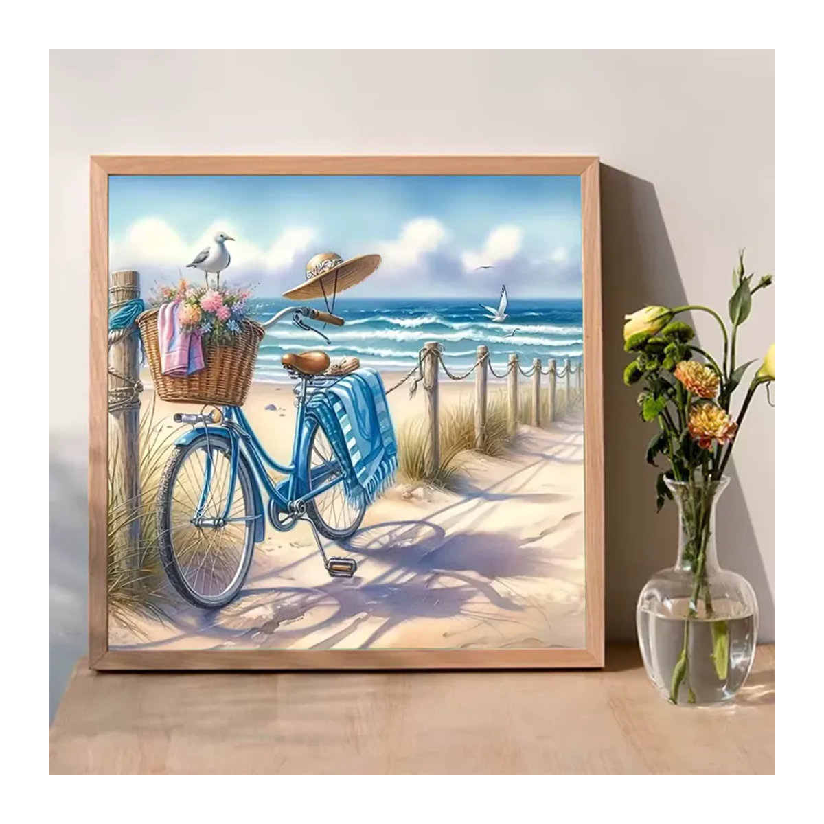 Momoart Diamant-Malerei DIY-Set Seelandschaft mit Fahrrad als rundes Mosaik-Kunstset in Mehrfarbig - Bild 3