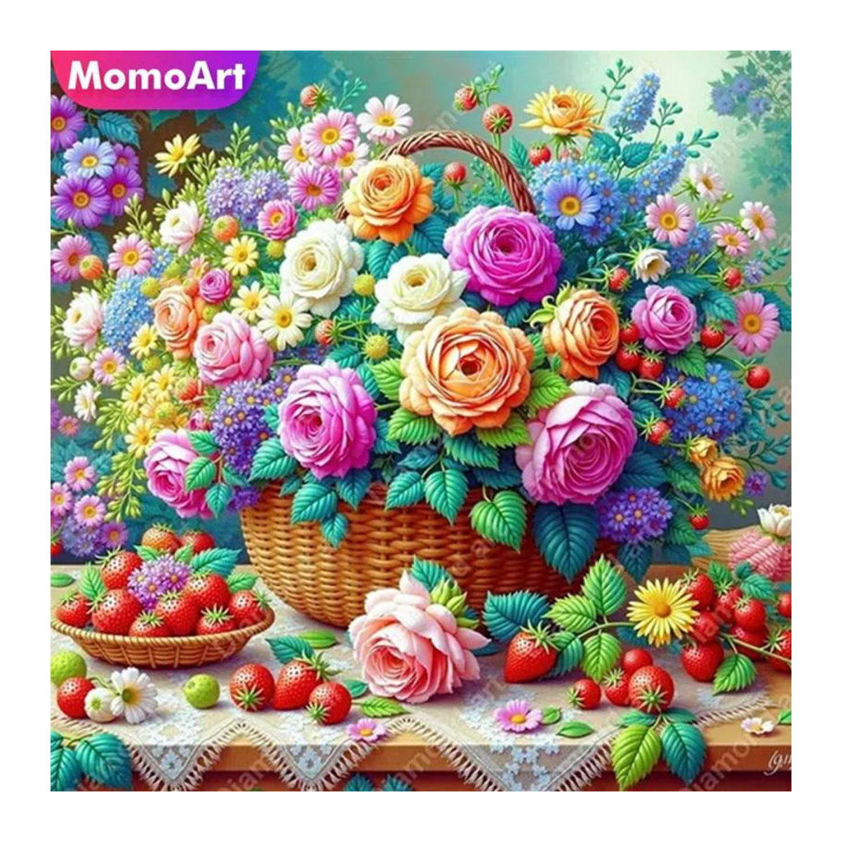 Momoart Diamant-Mosaik Blumen DIY Bastelset mit floralem Frühlingsmotiv, mehrfarbig, runde Ausführung - Bild 1