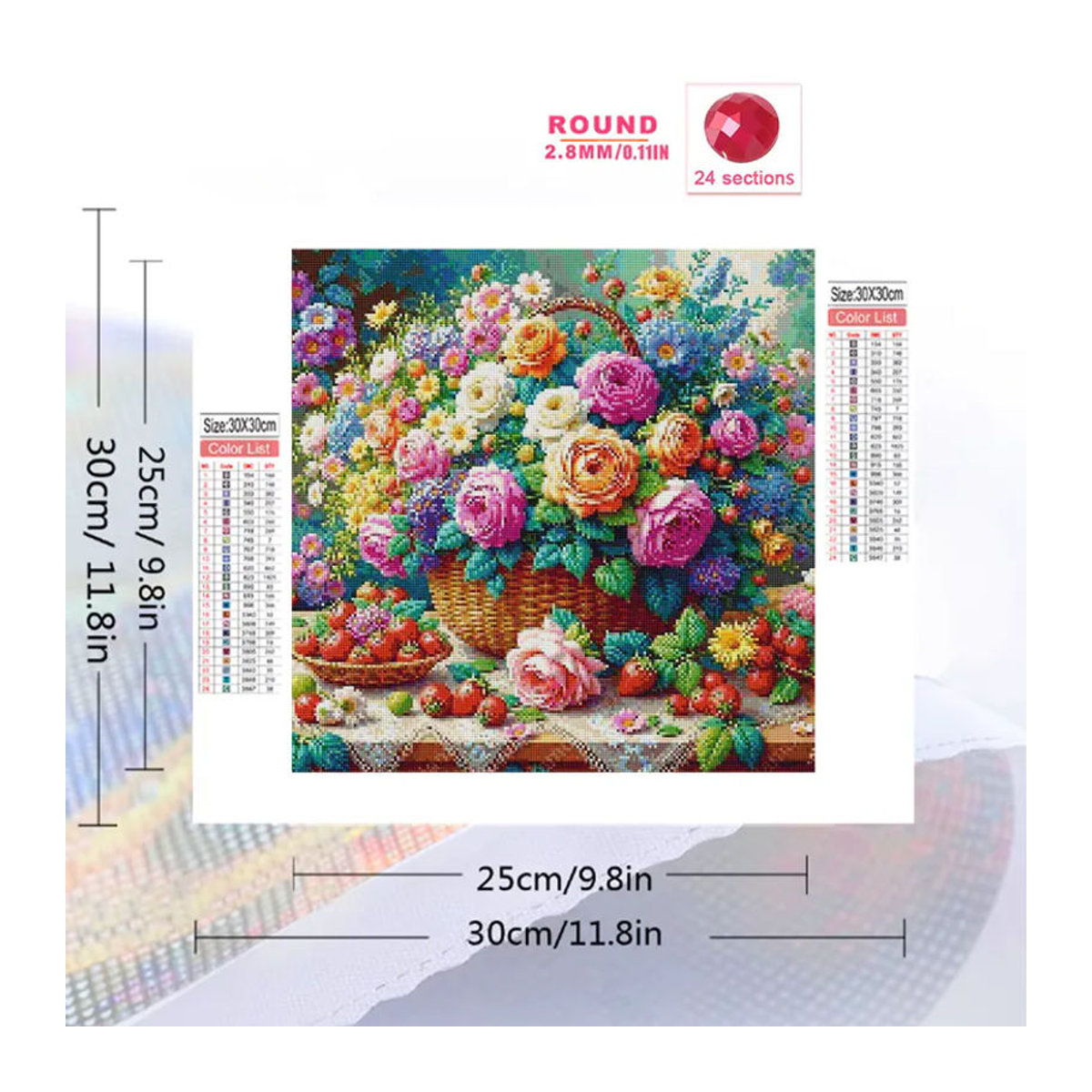 Momoart Diamant-Mosaik Blumen DIY Bastelset mit floralem Frühlingsmotiv, mehrfarbig, runde Ausführung - Bild 2