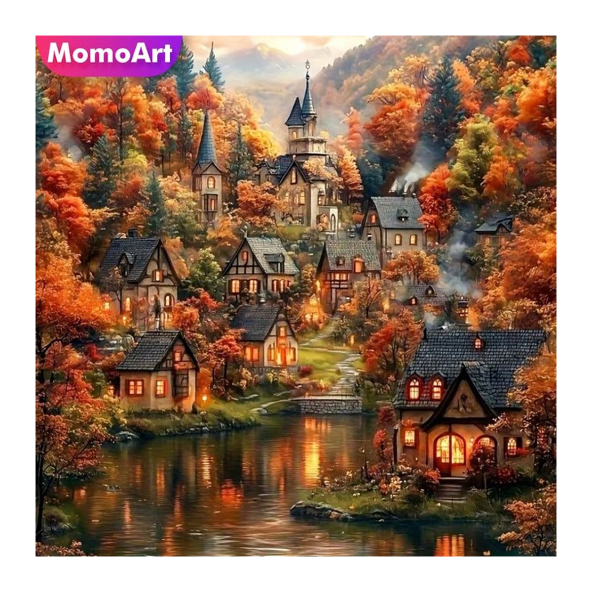 Momoart Diamant-Mosaik DIY Set Haus-Landschaft in Herbst-Optik, mehrfarbig, quadratisch - Bild 1