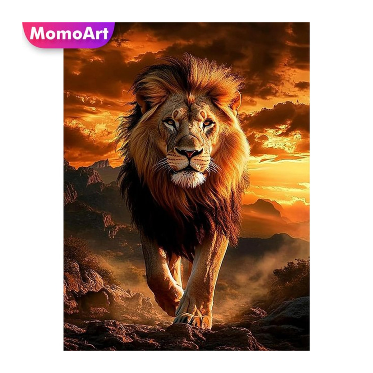 Momoart Diamant-Mosaik-Set Löwe als DIY-Stickerei für die Wanddekoration, mehrfarbig, rund - Bild 1