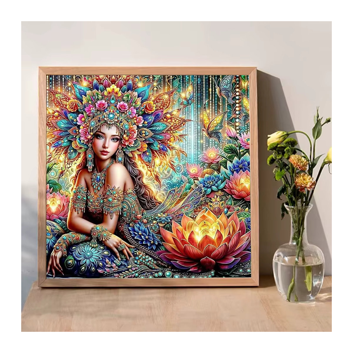 Momoart Diamant Mosaik Set Porträt einer Frau mit floralem Lotus-Motiv in Mehrfarbig, Handgemachtes Hobby-Malerei Set für Erwachsene - Bild 4