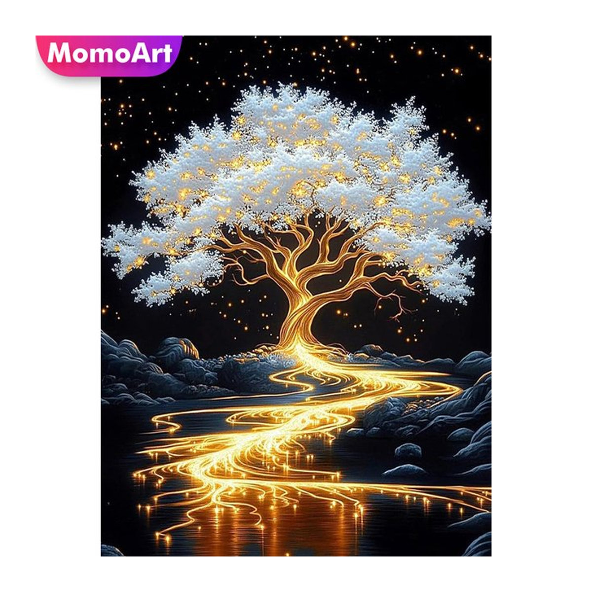 Momoart Diamant-Stickerei Baumlandschaft DIY-Mosaik-Gemälde in Mehrfarbig mit runden Steinen zur Wandmontage - Bild 1