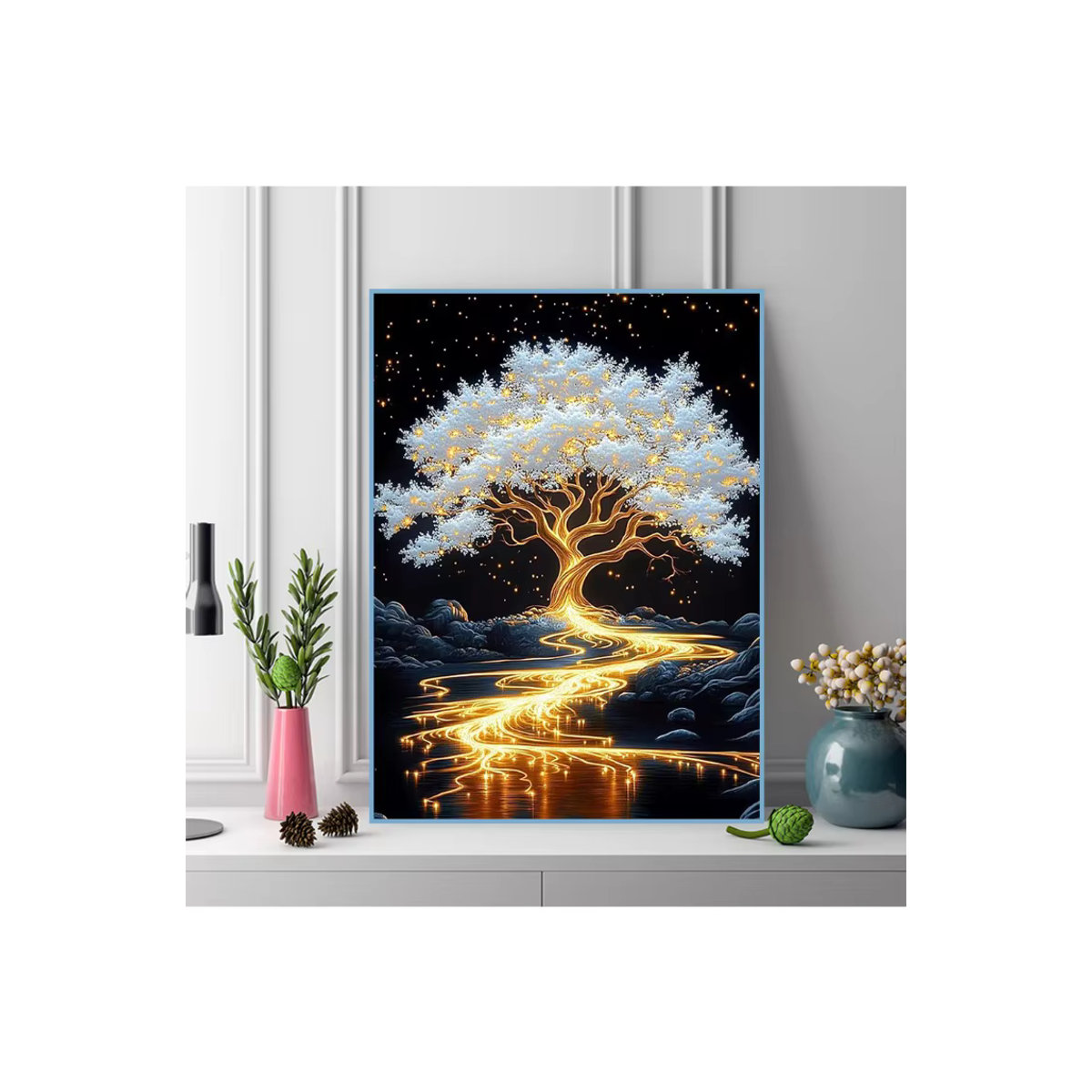 Momoart Diamant-Stickerei Baumlandschaft DIY-Mosaik-Gemälde in Mehrfarbig mit runden Steinen zur Wandmontage - Bild 4
