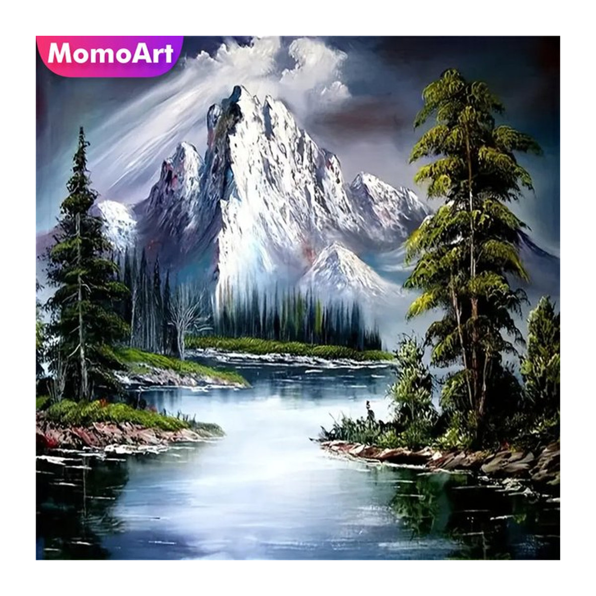 Momoart Diamant Stickerei DIY Set Berg Landschaft mit Fluss als Mosaik Bild in Mehrfarbig - Bild 1