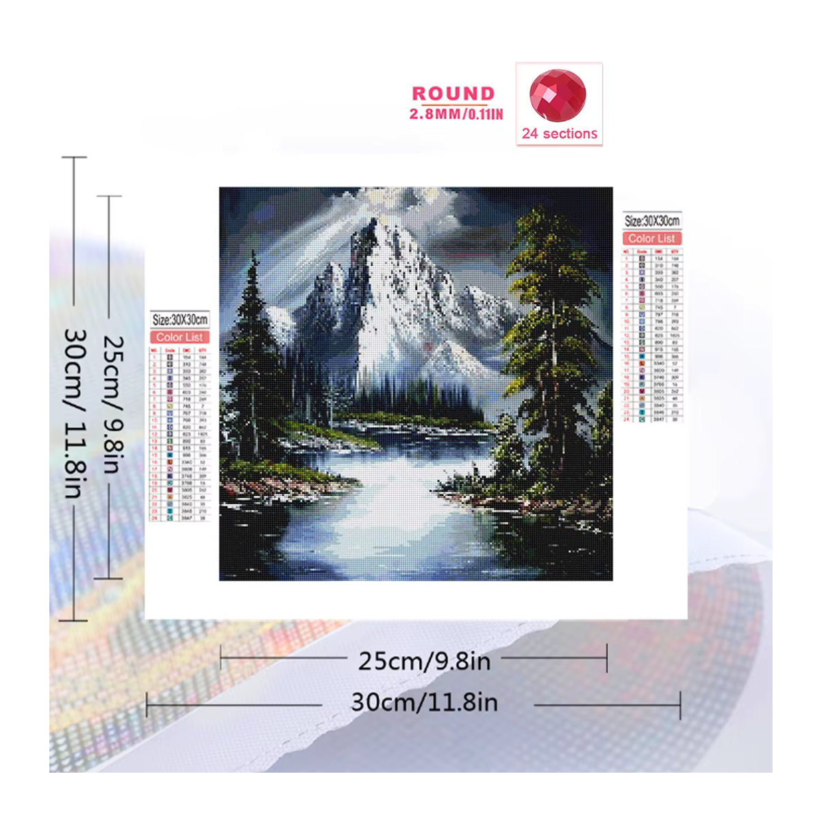 Momoart Diamant Stickerei DIY Set Berg Landschaft mit Fluss als Mosaik Bild in Mehrfarbig - Bild 2
