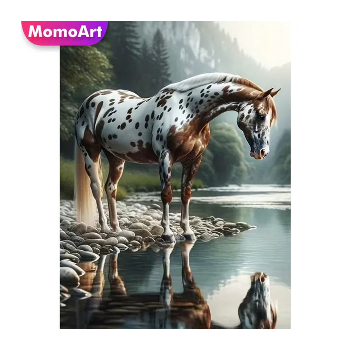 Momoart Diamant-Stickerei Pferd DIY Malset mit Acryl-Strass-Mosaik in Mehrfarbig, Rund - Bild 1