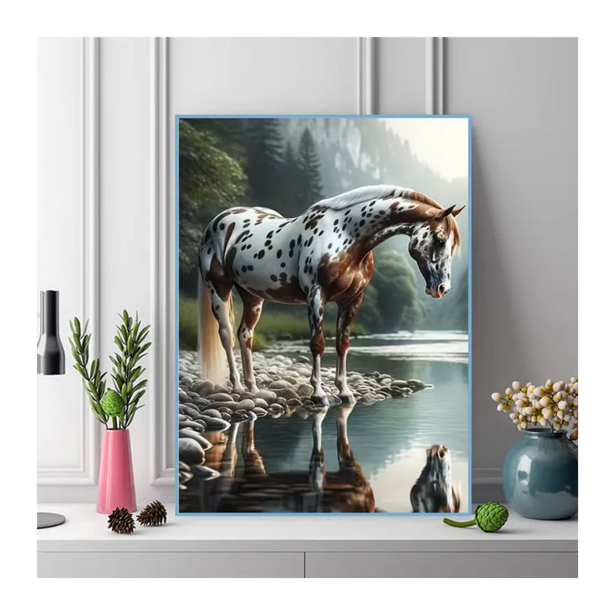 Momoart Diamant-Stickerei Pferd DIY Malset mit Acryl-Strass-Mosaik in Mehrfarbig, Rund - Bild 3