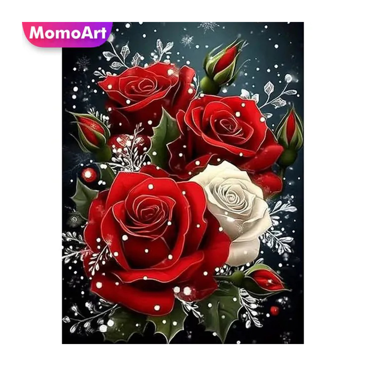 Momoart Diamant-Stickerei Rosenblüten DIY Mosaik-Bastelset mit runden Steinen in Rot für deine Heimdekoration - Bild 1