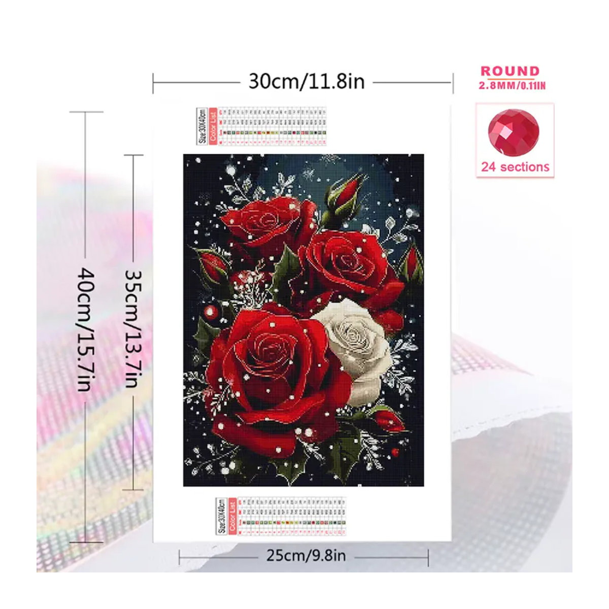 Momoart Diamant-Stickerei Rosenblüten DIY Mosaik-Bastelset mit runden Steinen in Rot für deine Heimdekoration - Bild 2