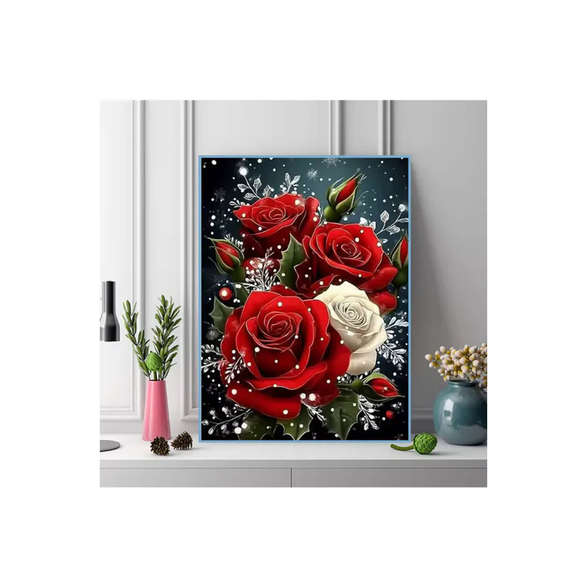 Momoart Diamant-Stickerei Rosenblüten DIY Mosaik-Bastelset mit runden Steinen in Rot für deine Heimdekoration - Bild 5