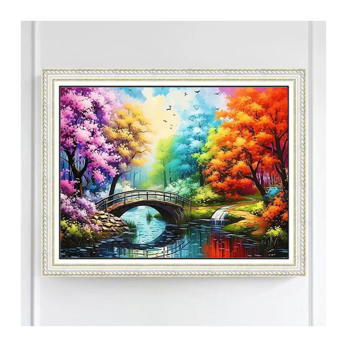 MomoArt Diamant-Stickerei Set Herbstlandschaft mit Baum und Brücke, rund, mehrfarbig - Bild 2