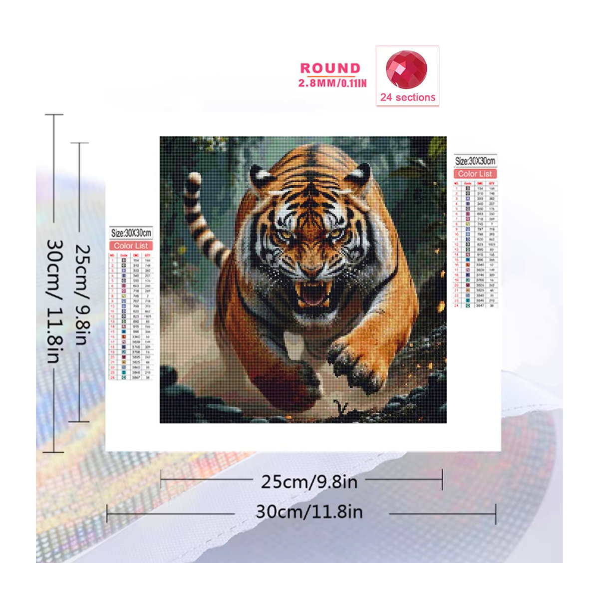 Momoart Diamantmalerei-DIY-Set mit Tiger-Tiermuster für Erwachsene und Anfänger, rundes Diamant-Mosaik in Mehrfarbig - Bild 2