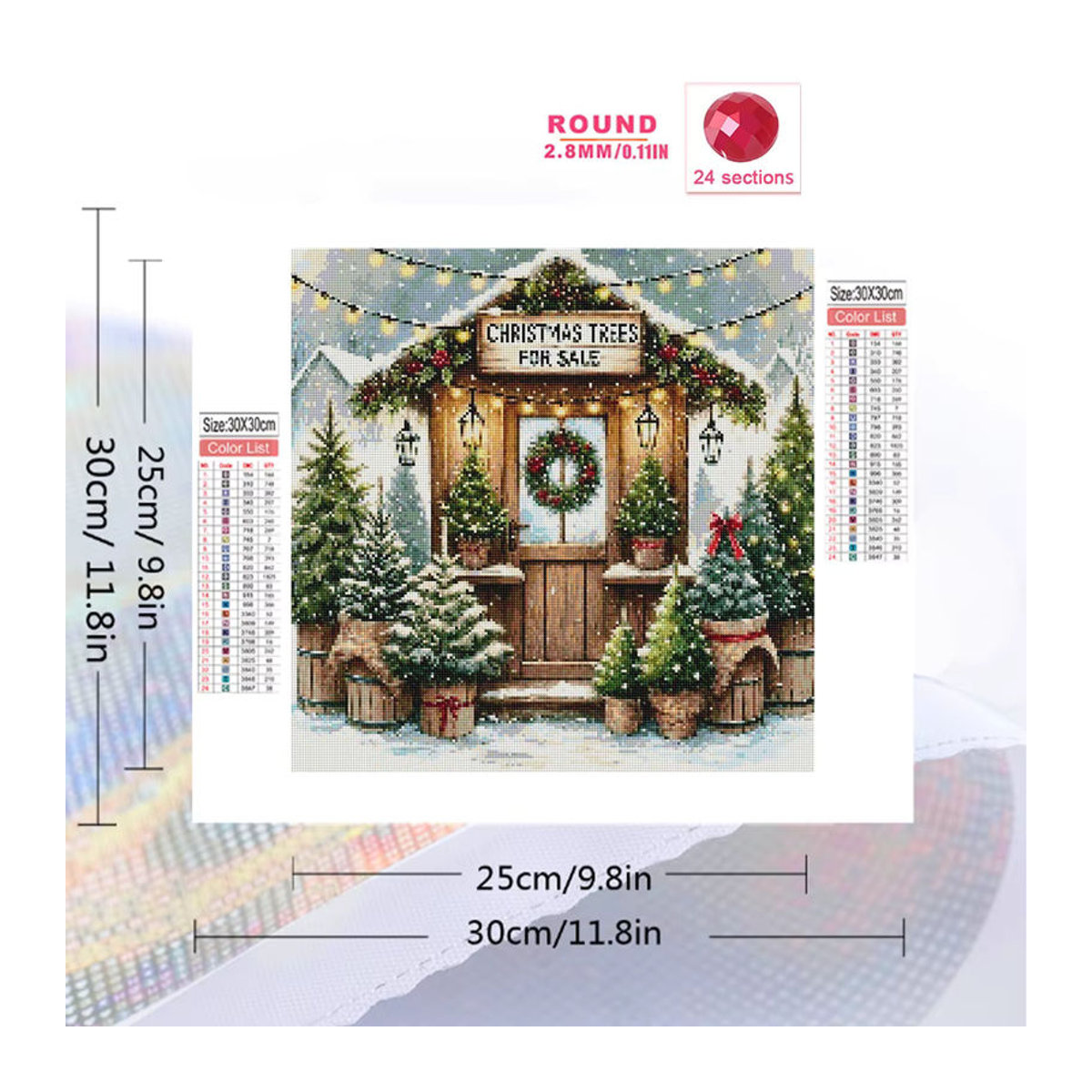 Momoart Diamantmalerei DIY Winterlandschaft mit Weihnachten-Baum und Landhaus als mehrfarbiges Mosaik-Bild zur Wanddekoration - Bild 2