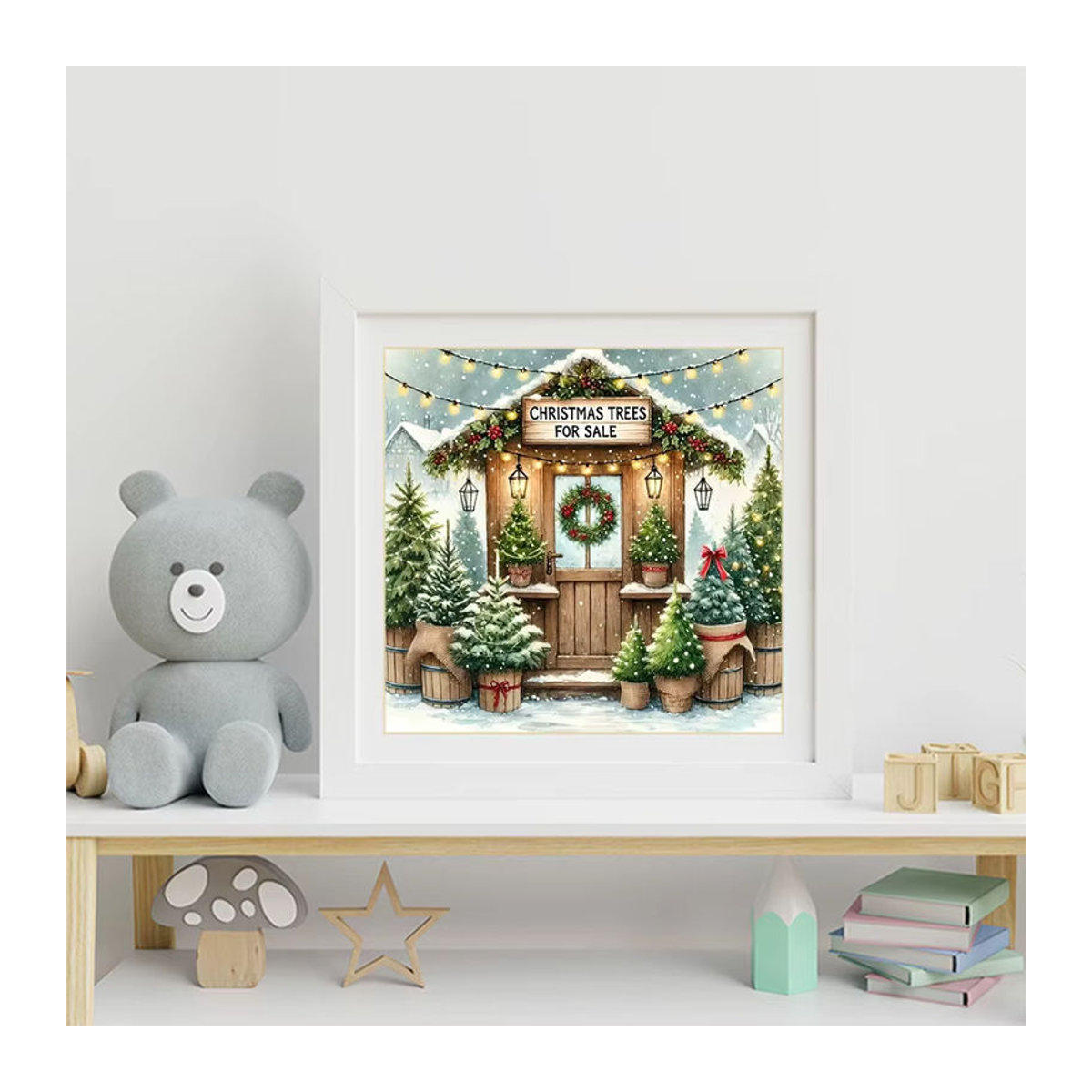 Momoart Diamantmalerei DIY Winterlandschaft mit Weihnachten-Baum und Landhaus als mehrfarbiges Mosaik-Bild zur Wanddekoration - Bild 3