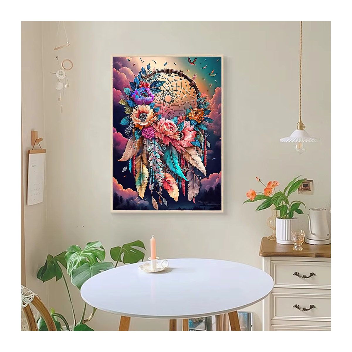 Momoart Diamantmalerei Dreamcatcher DIY Set mit floralem Motiv und Federn in Mehrfarbig für die Wandmontage - Bild 3