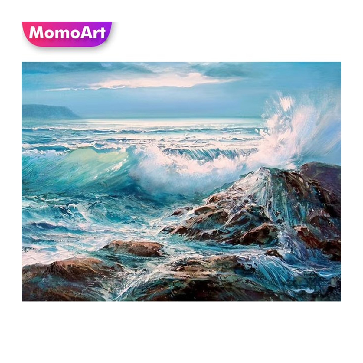 Momoart Diamantmalerei Meereslandschaft in Blau, runde DIY Diamant-Stickerei als maritimes Mosaik zur Wandmontage - Bild 1