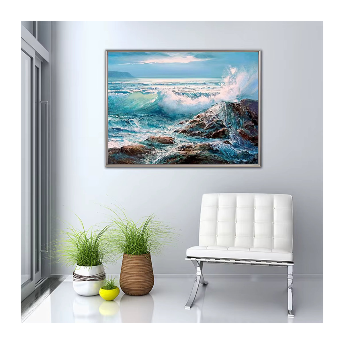 Momoart Diamantmalerei Meereslandschaft in Blau, runde DIY Diamant-Stickerei als maritimes Mosaik zur Wandmontage - Bild 3