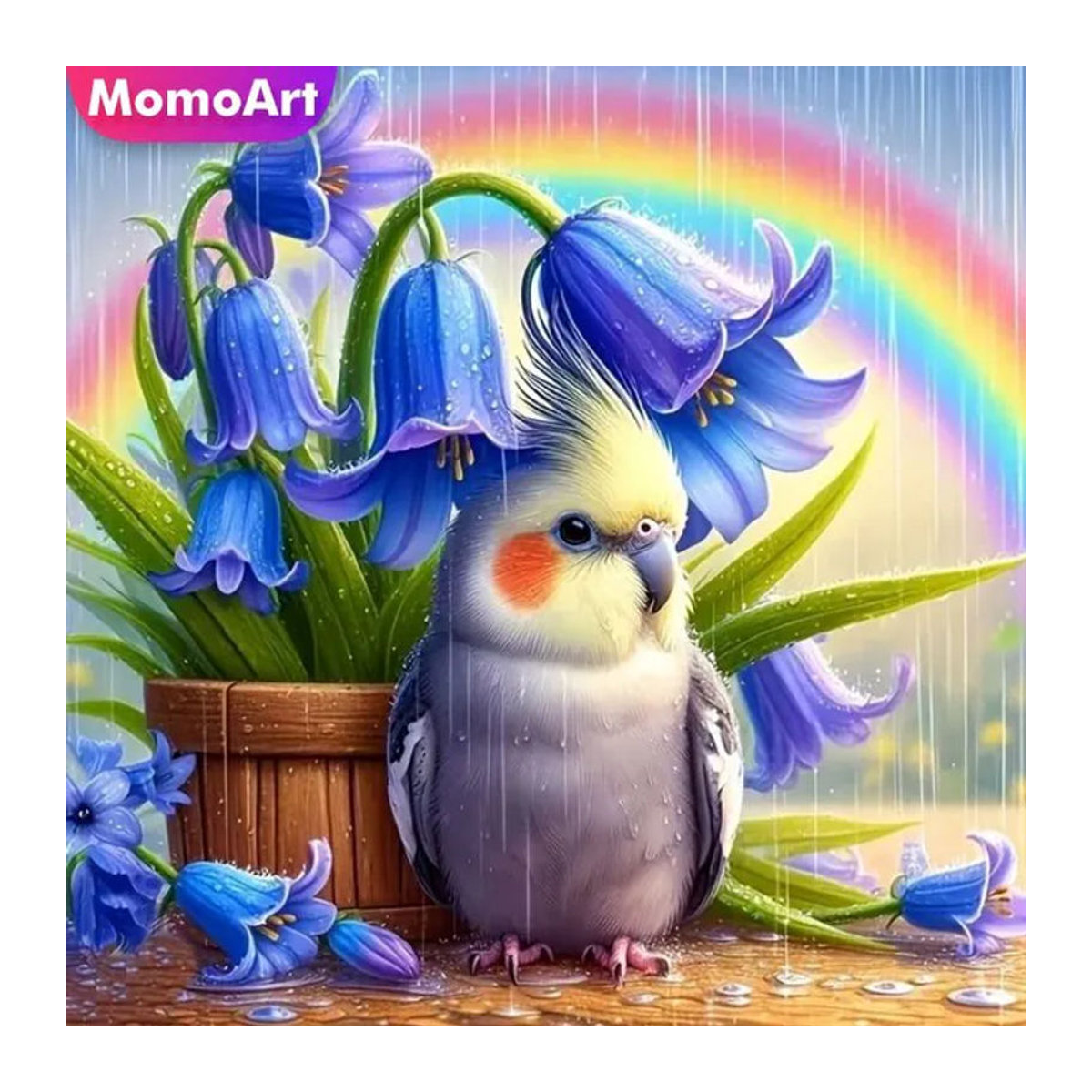 Momoart Diamantmalerei Papagei mit floralem Motiv als DIY Steinmosaik in Mehrfarbig - Bild 1