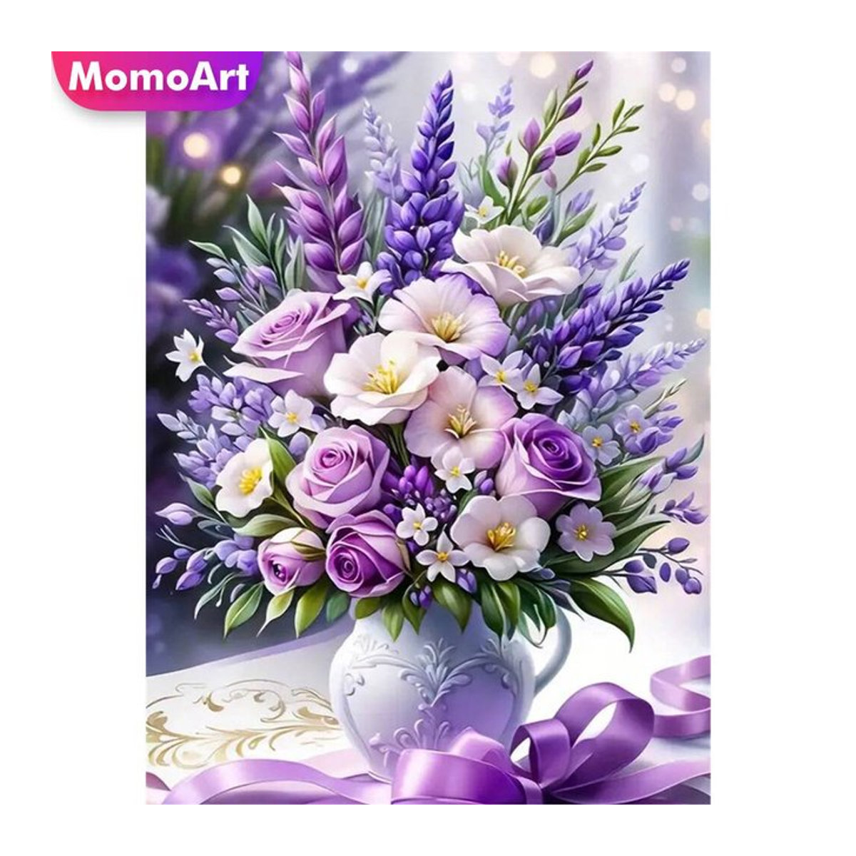 Momoart Diamantmalerei Rose in Vase als DIY Mosaik Wandkunst, Farbe: Lila, B/H: 30 x 30 cm - Bild 1
