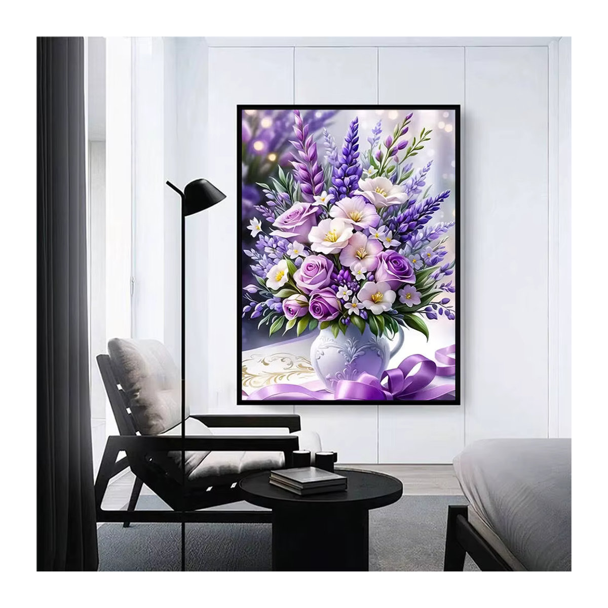 Momoart Diamantmalerei Rose in Vase als DIY Mosaik Wandkunst, Farbe: Lila, B/H: 30 x 30 cm - Bild 3