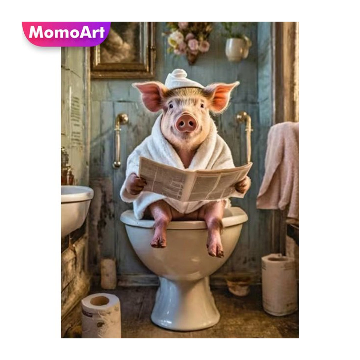 Momoart Diamantmalerei Schwein DIY Strass-Mosaik Bild in Mehrfarbig - Bild 1