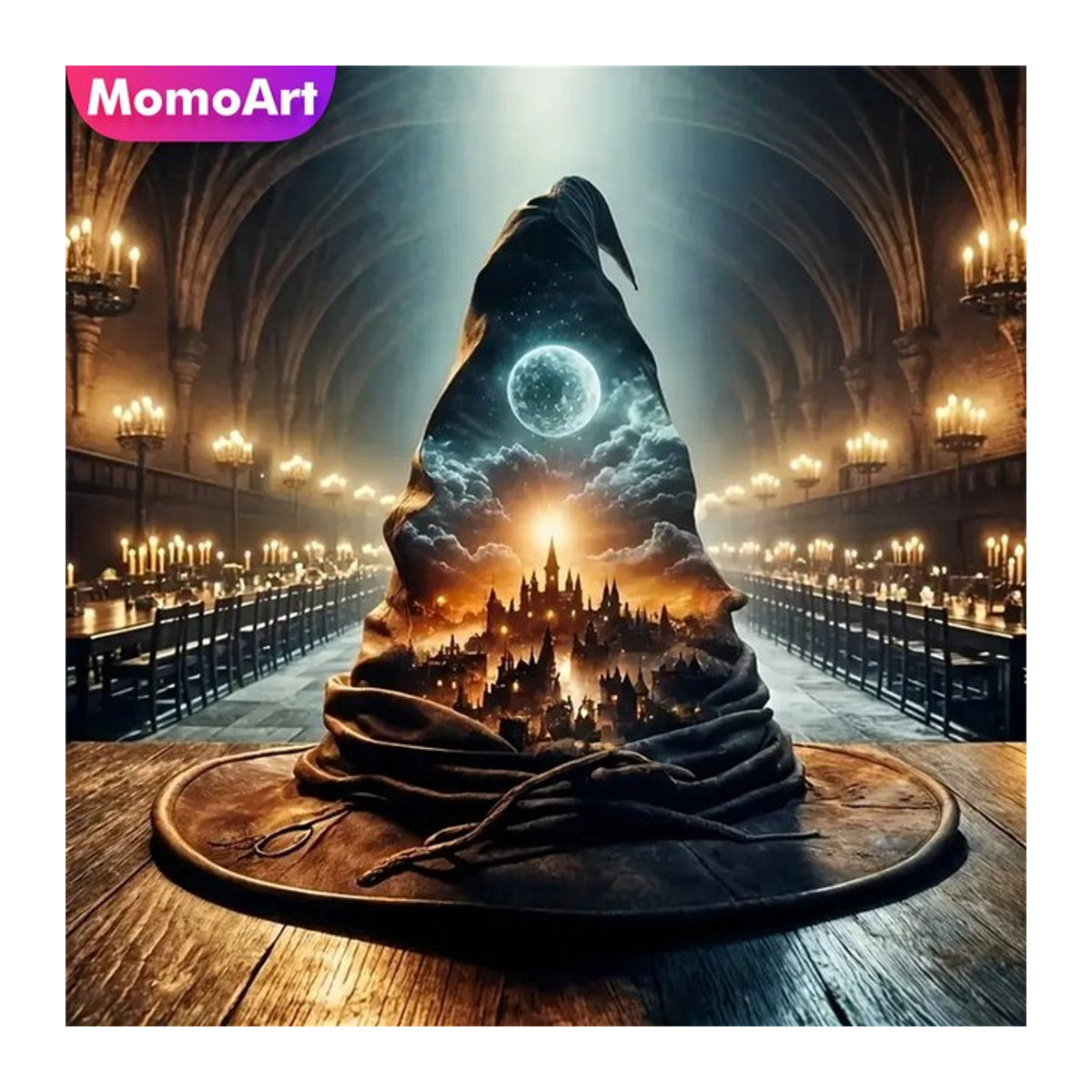 Momoart Diamantmalerei Set Landschaft mit Schloss und Mond als DIY Kreuzstich Kit in Mehrfarbig - Bild 1