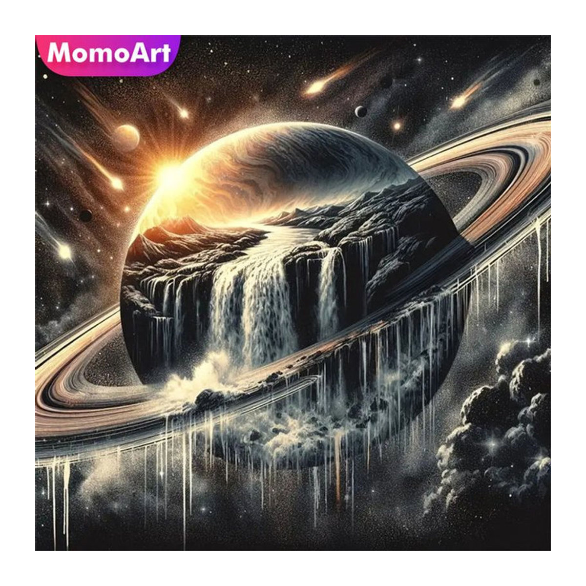 Momoart Diamantmalerei Wasserfall Landschaft Mosaik Planet Bild als DIY Strass Stickerei in Mehrfarbig und Abstrakt - Bild 1